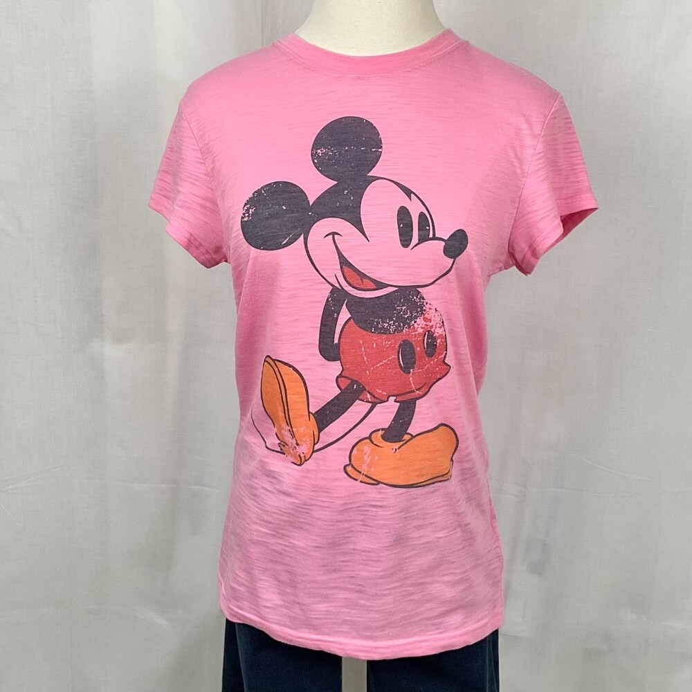 Disney Parks Mickey Mouse T-Shirt Fitted Pink Burnout Graphic Tee Sz Med Crew